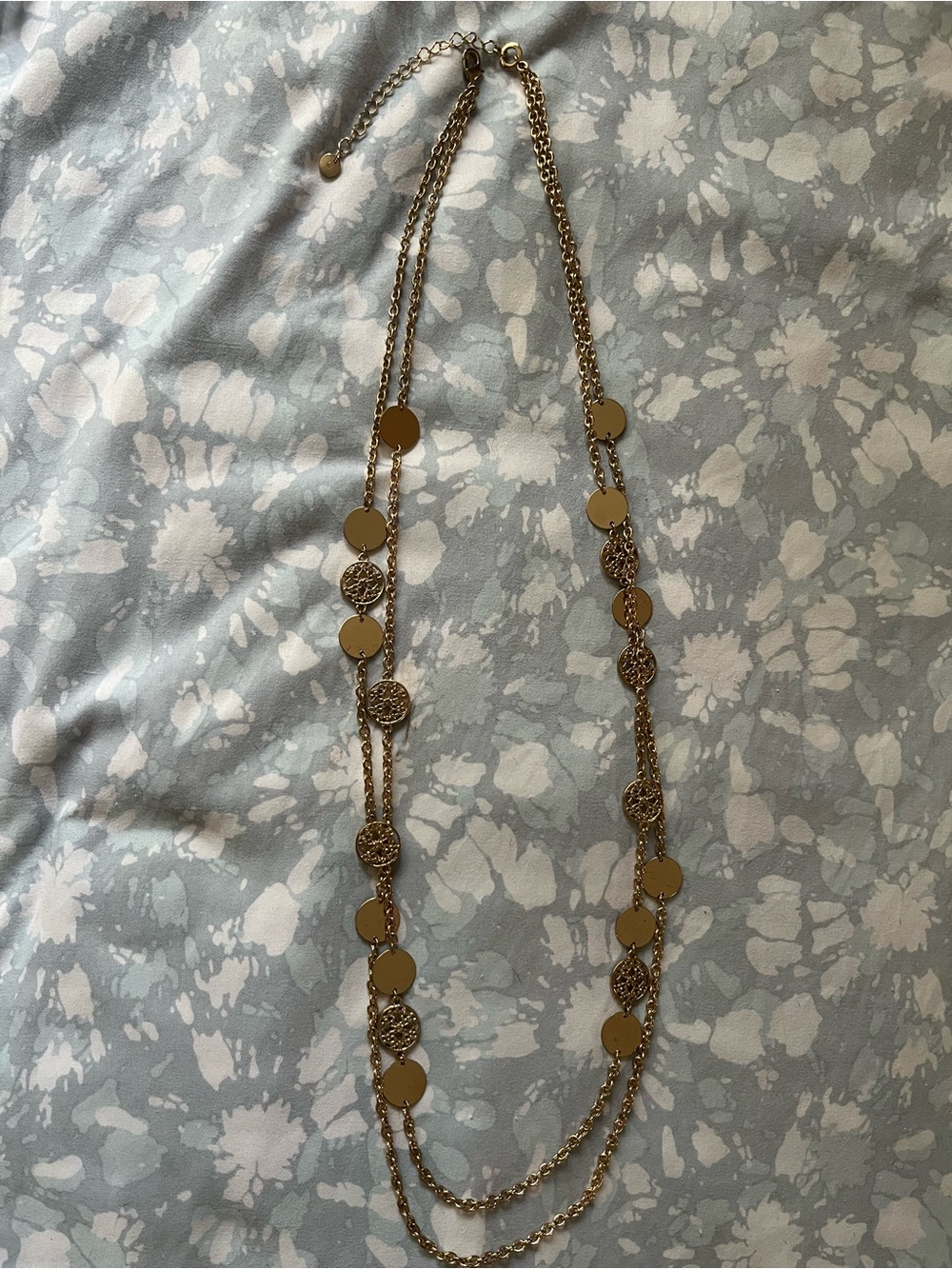 Long Gold Multi-Chain Disc Necklace